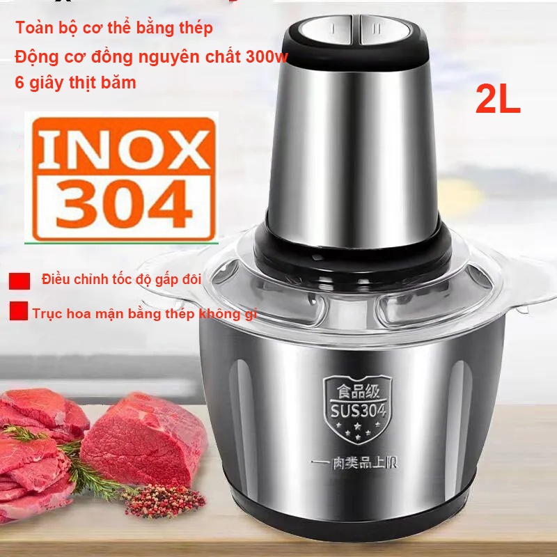 Máy Xay Thịt Cầm Tay Cối Inox Đa Năng 4 Lưỡi Công suất 300W Xay Cua Cá, Tỏi Ớt, Rau Củ Quả