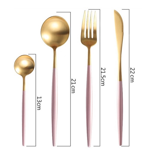Set 4 món dao, dĩa, thìa đũa – inox mạ vàng cao cấp - phong cách Âu [Phụ kiện bàn ăn sang trọng]