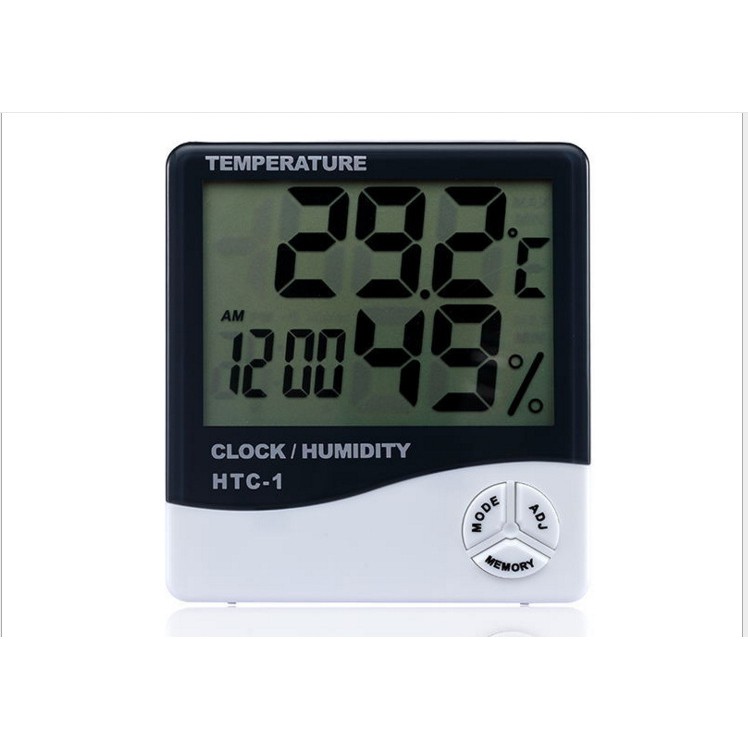 Nhiệt ẩm kế điện tử đo nhiệt độ phòng, độ ẩm phòng cho bé, kiêm đồng hồ báo thức LCD HTC-1 tặng kèm 1 pin AAA