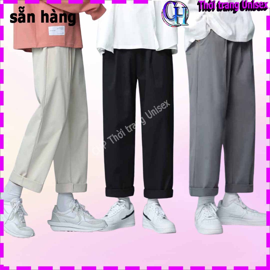 Quần Kaki Baggy Nam Nữ Ống Rộng màu kem đen xám - quần tây dài phong cách hàn quốc cá tính thời trang