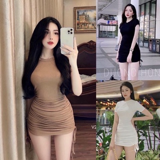 Váy body thun ôm sát thiết kế rút dây thời trang⚡️3 màu ảnh thật
