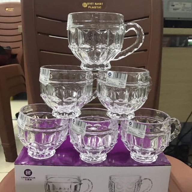 Combo 6 cốc thủy tinh pha lê trắng có quai