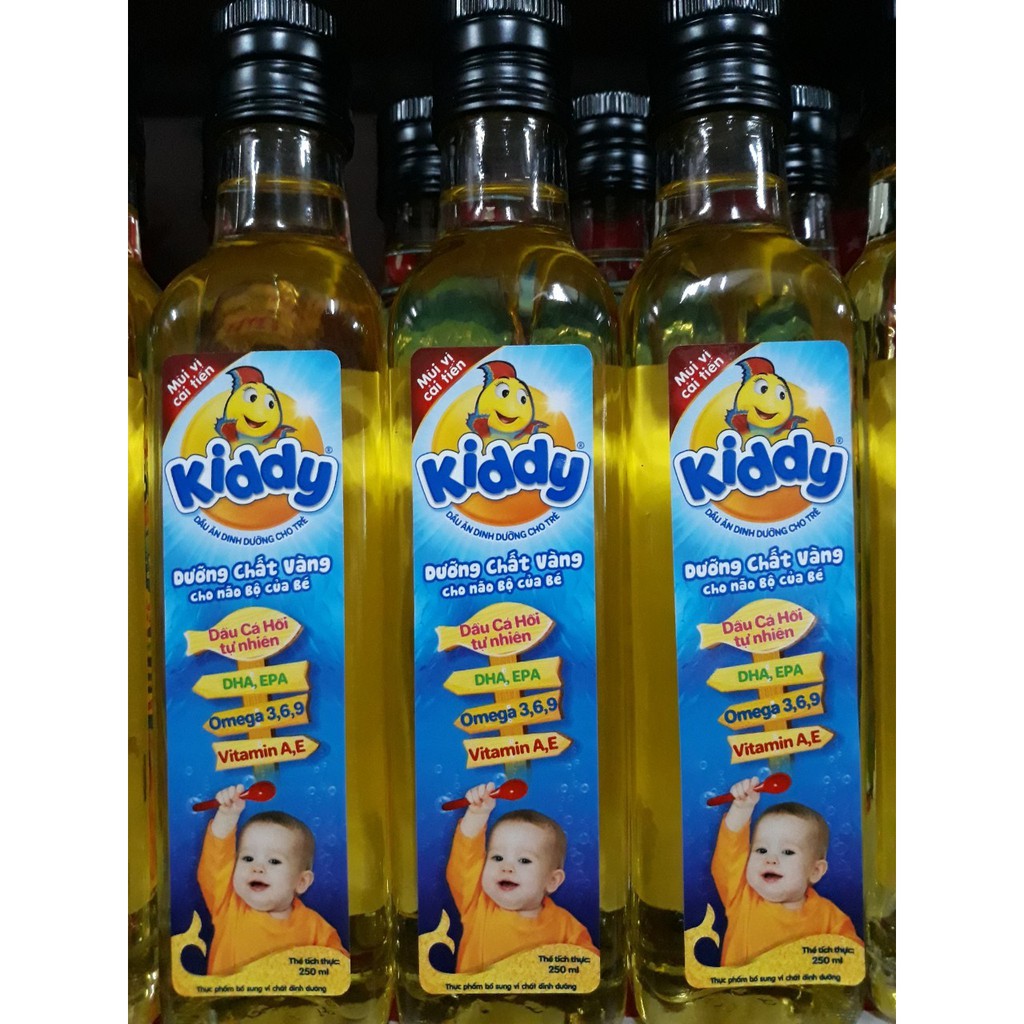 Dầu Ăn Kiddy Dinh Dưỡng Cá Hồi Trẻ Em 250ml (Chai thủy tinh dễ vỡ, xin vận chuyển nhẹ tay)