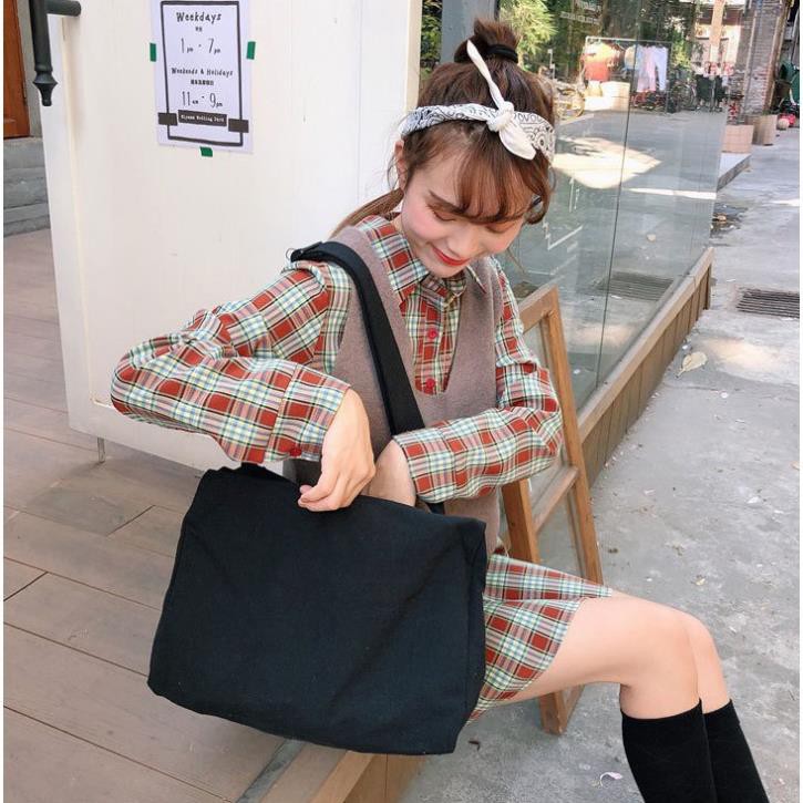 💕Túi Đeo Chéo Canvas Basic Ulzzang 2 Màu Be Đen - Túi to💕 | BigBuy360 - bigbuy360.vn