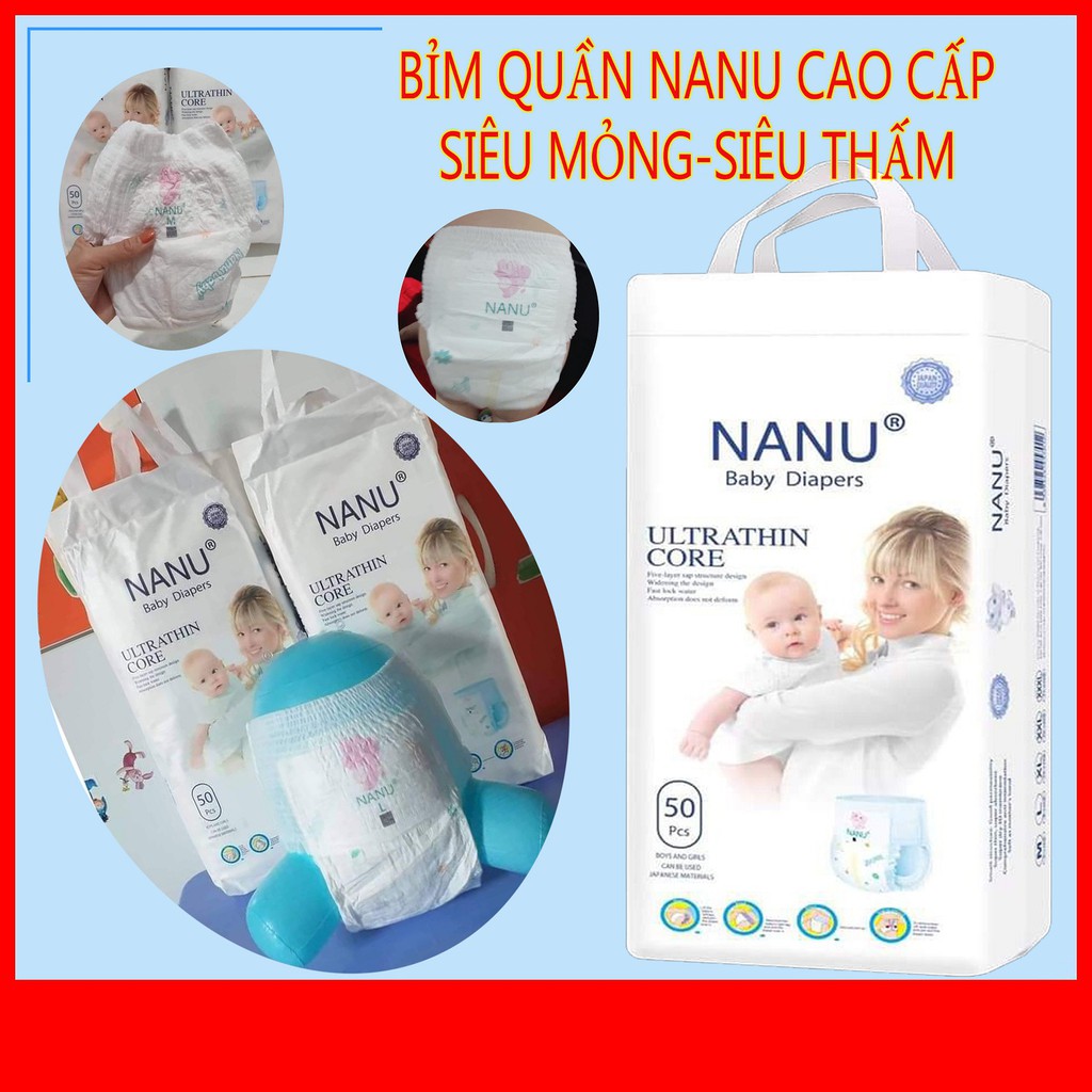 Combo 100M BỈM QUẦN NANU CAO CẤP (Đủ Sz M-L-Xl-XXl) Siêu Khô Thoáng - Không Gây Hăm Tã | MPS014