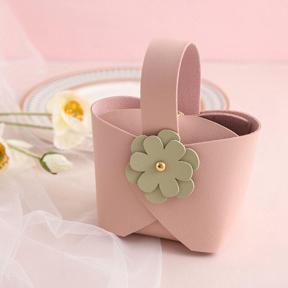 Hộp Đựng Kẹo Bằng Da Họa Tiết Hoa Có Tay Cầm Độc Đáo Trang Trí Tiệc Cưới
