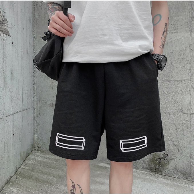 Quần Short Thể Thao Ống Rộng Màu Trơn In Họa Tiết Hình Học Thời Trang Hàn Quốc Cho Nam QuầN Short Đen Big Size Nam HàN QuốC