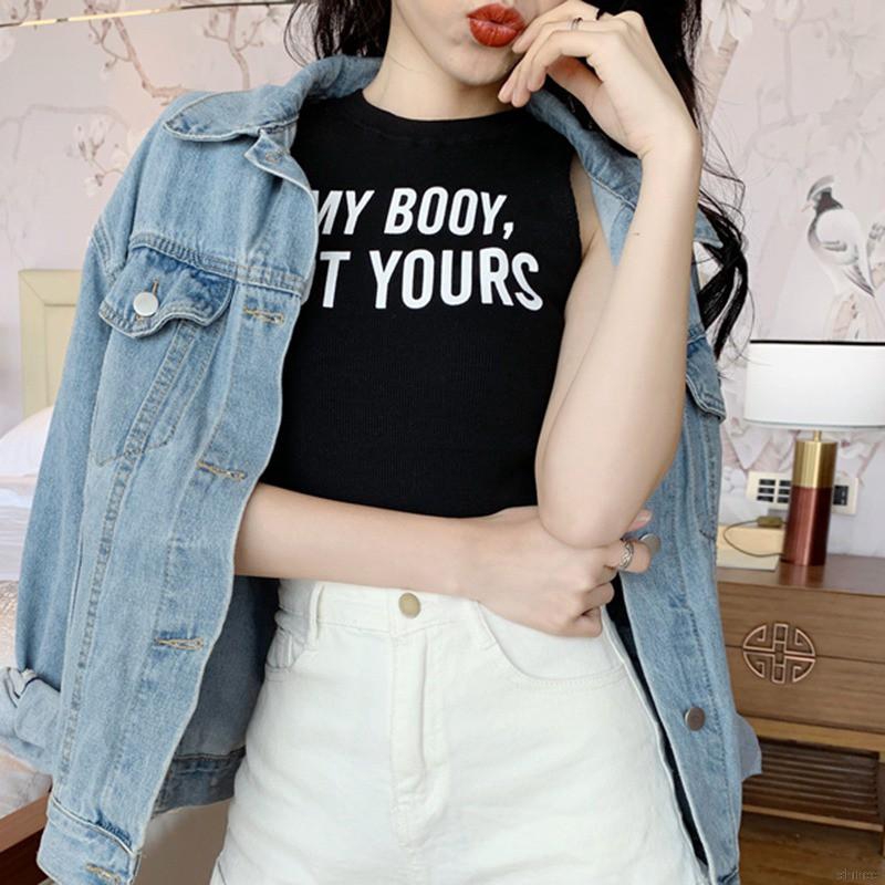 Áo croptop không tay in chữ thời trang nữ tính | BigBuy360 - bigbuy360.vn