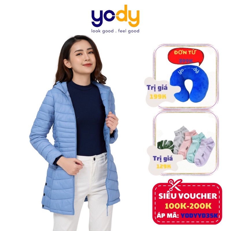 Áo Phao Nữ YODY Dáng Dài  Có Mũ Lông Siêu Ấm, Áo Khoác Đại Hàn Nữ Dáng Dài PHN4002