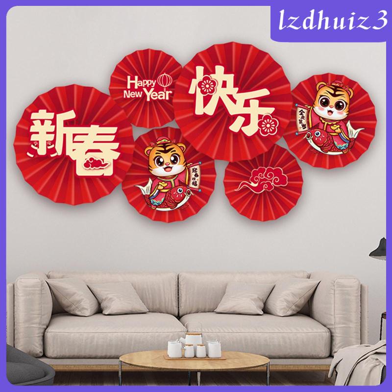 Set 6 quạt giấy treo trang trí năm mới phong cách Trung Hoa