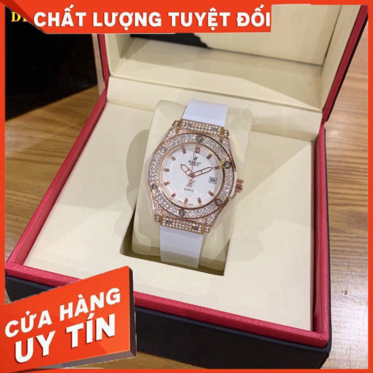 (Hublot hương vani)  Đồng hồ nữ Hublot mặt tròn 36mm đính đá dây silicon thơm DHN601 | BigBuy360 - bigbuy360.vn