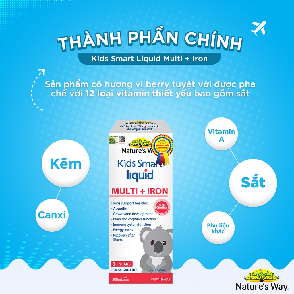 Nature's Way Kids Smart Liquid Multi + Iron Bổ Sung Sắt Và Multi Vitamin Hỗ Trợ Tăng Đề Kháng Cho Bé