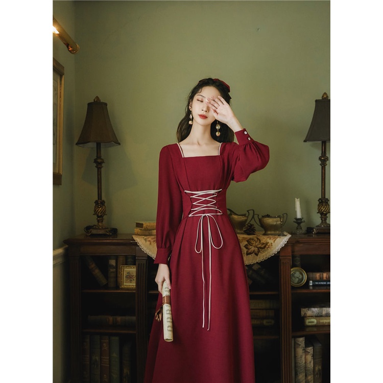(Hàng Order không có sẵn) Váy vintage tay phồng, thắt nơ, phong cách cổ điển, chất liệu dày dặn, phù hợp cho mọi dịp | BigBuy360 - bigbuy360.vn
