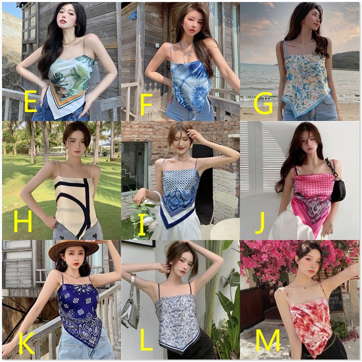 Áo Croptop Hai Dây Hở Lưng In Họa Tiết Xinh Xắn Cổ Điển Dành Cho Nữ