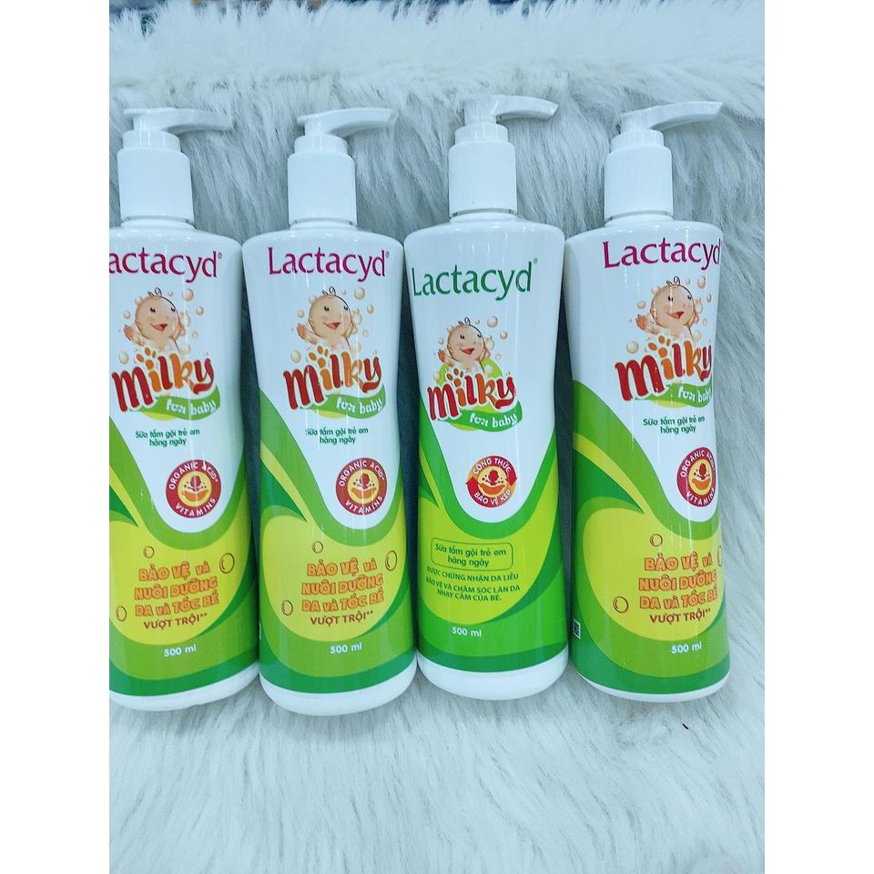 Sữa tắm gội ngừa rôm sảy cho bé Lactacyd milky 500ml