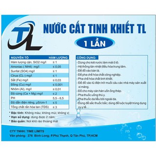 Nước Cất Tinh Khiết TL 1 Lần ( 5 Lít )