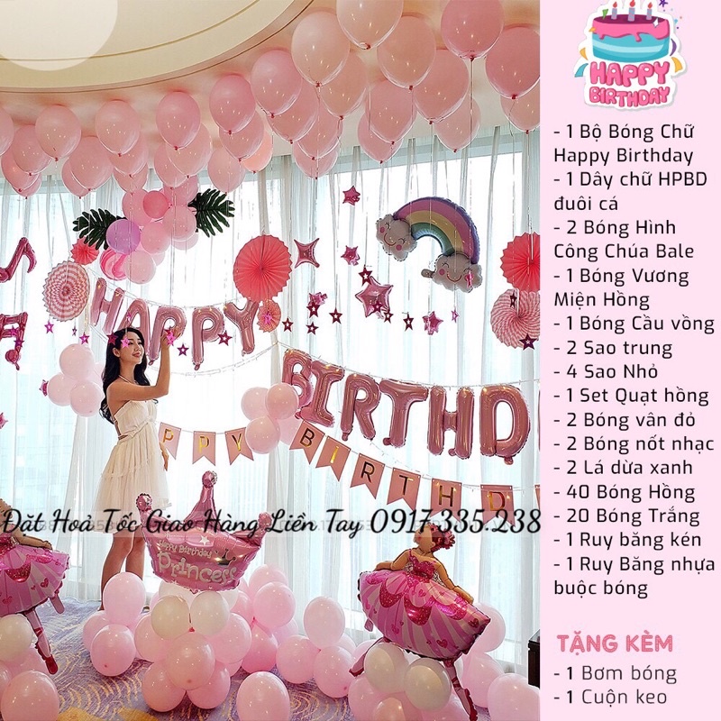 Set bóng trang trí sinh nhật tone hồng pastel