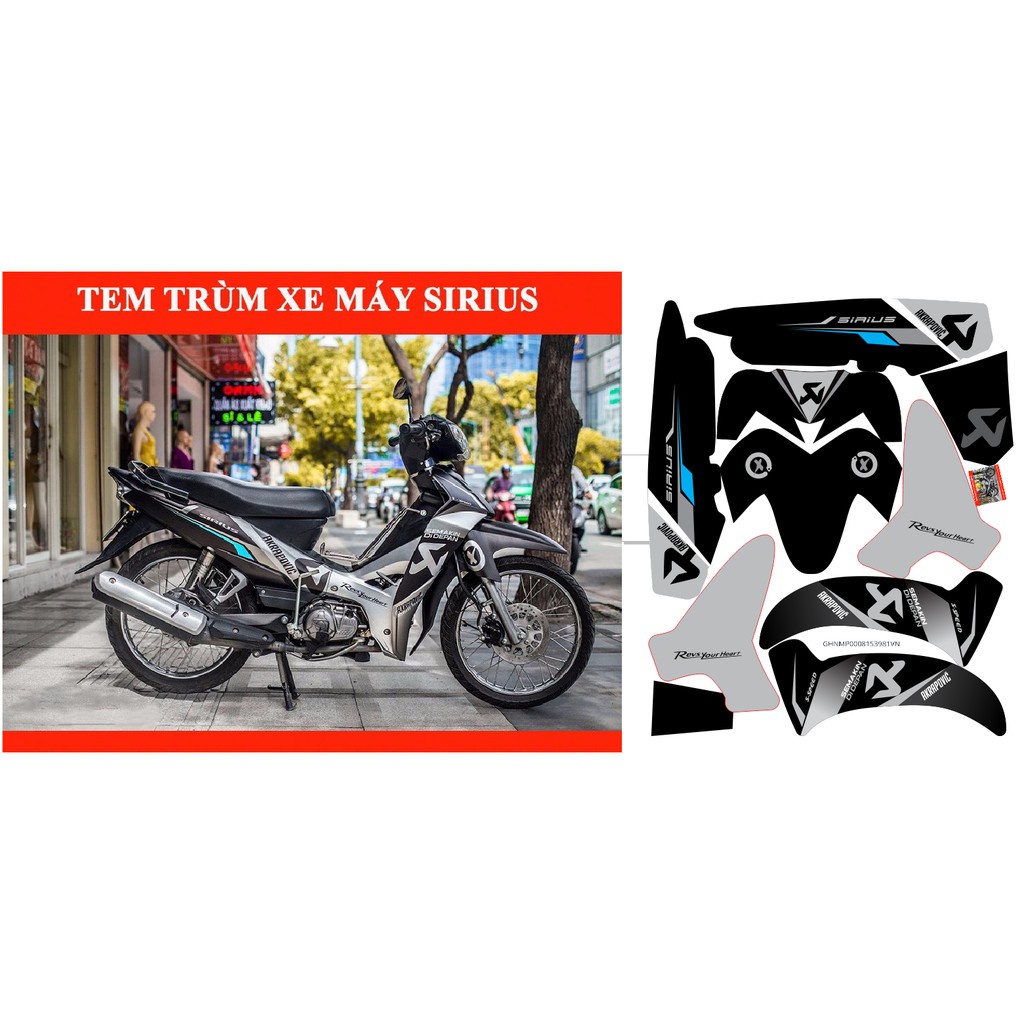 Tem trùm Sirius ♦FREESHIP♦ đen xám rc, độ team decal xe máy si spark rẻ đẹp