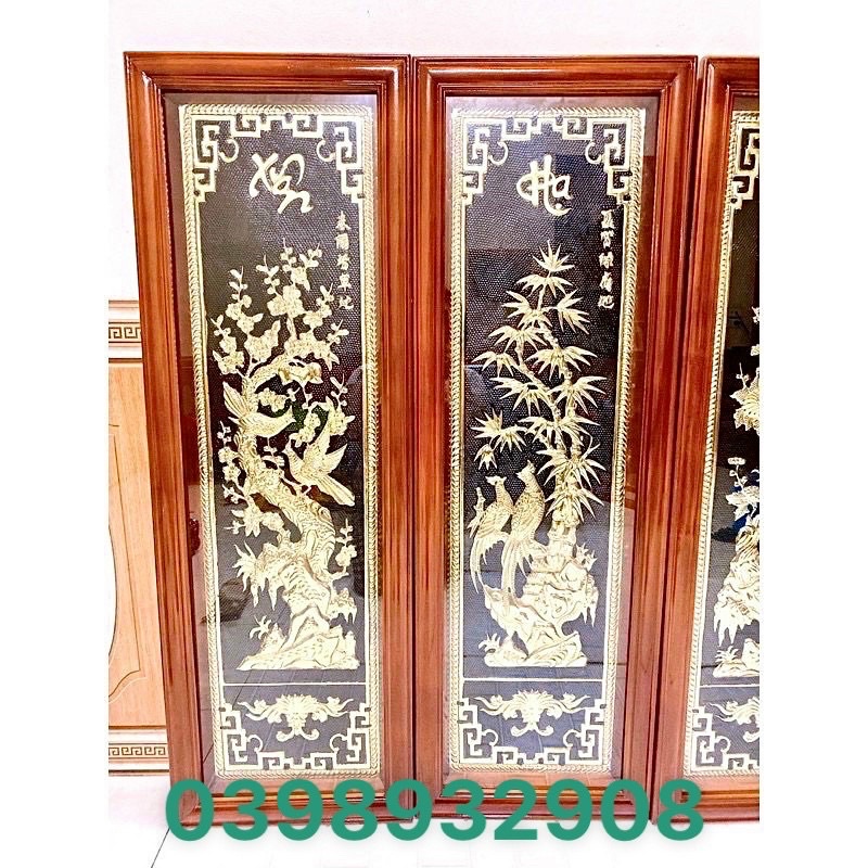 BỘ TRANH TỨ QUÝ 40 x 12 CM NẶNG  23 KG CHẤT LIỆU BẰNG ĐỒNG 💯 KHUNG GỖ SỊN