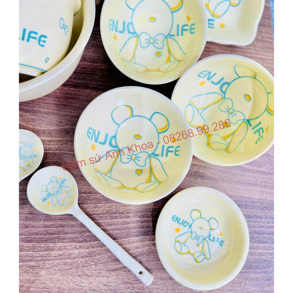 Bát Đĩa Gốm Sứ Decor, Bát Ăn Cơm, Bát Ăn Chè, Chén Dĩa Dễ Thương  Bộ Bát Đĩa Gấu Vàng Xanh Xinh Yêu Gomsudecor21