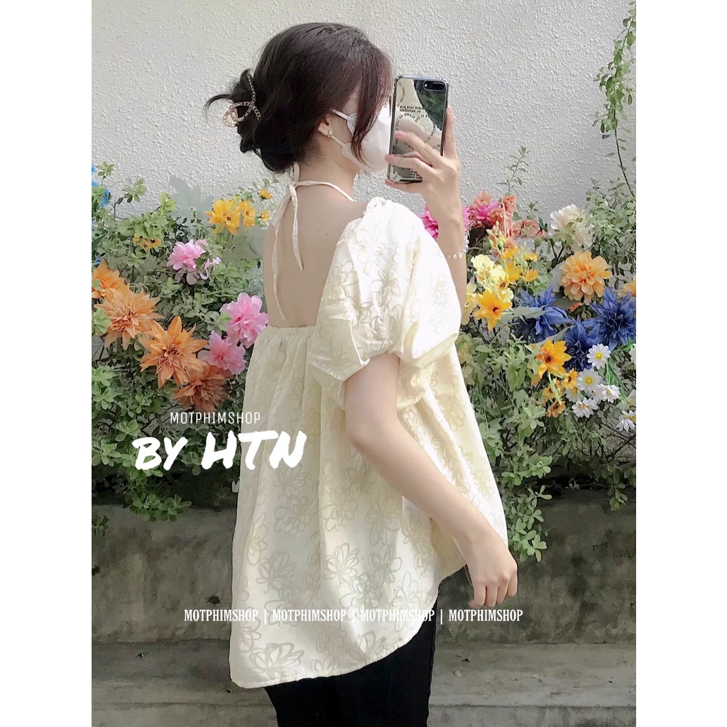 BANO TOP, Áo babydoll tay phồng bẹt vai cổ yếm