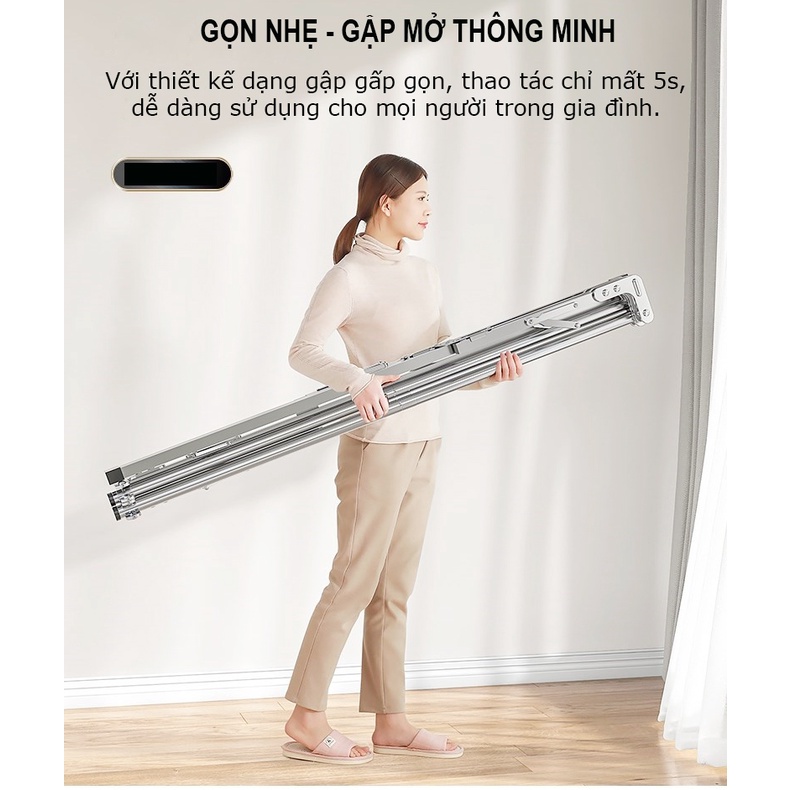 Giàn Phơi Quần Áo Thông Minh Gấp Gọn, Cây Inox bền 20 năm, Inox 304 Cao cấp Siêu Bền, Chịu Tải 150Kg MKS028