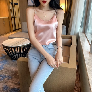 Áo sơ mi lụa satin 2 dây phong cách Hàn Quốc cho nữ