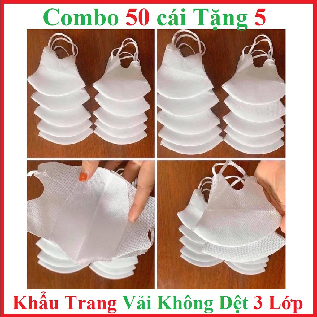 Khẩu Trang Vải Không Dệt 3D Cao Cấp - Kháng Khuẩn Tái Sử Dụng Trên 10 Lần GIặc Chống Bụi Chống Thấm - Không Hộp