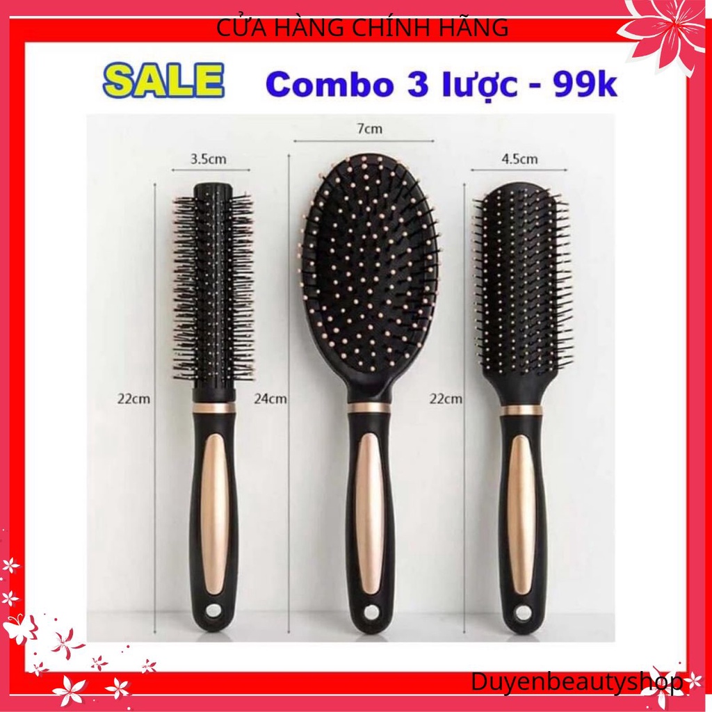 Combo 3 món lược vàng tạo kiểu tóc, lược gỡ rối , chải nhanh khô bảo vệ tóc cho bạn gái chuẩn Salon
