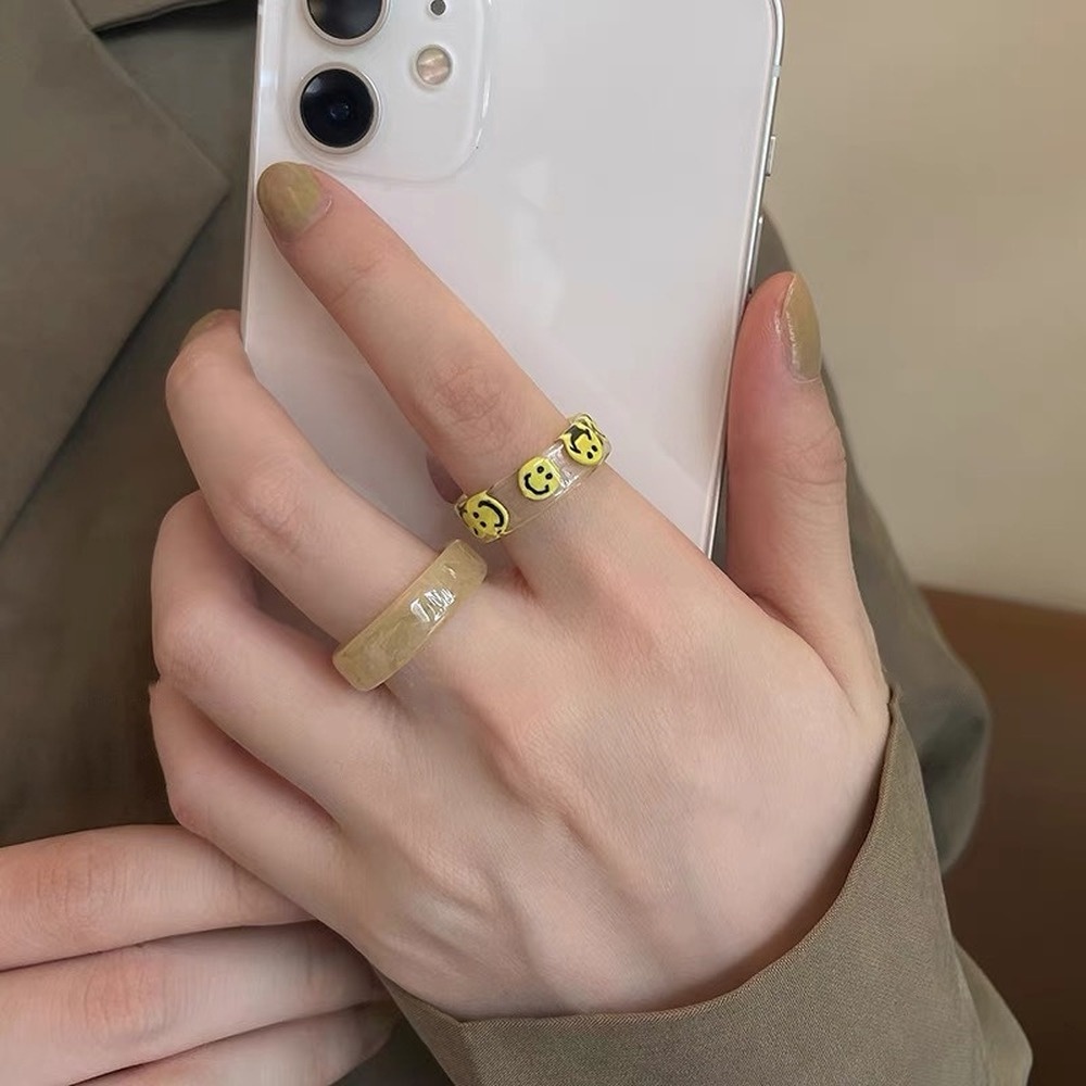 Set 2 Nhẫn Đeo Tay Kim Loại Đính Đá Xinh Xắn Cho Nữ