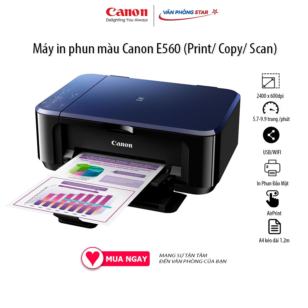 [Free ship] Máy in phun màu Canon E560 (Print/ Copy/ Scan): Copy - In - Scan - Duplex - Wifi tại Vanphongstar