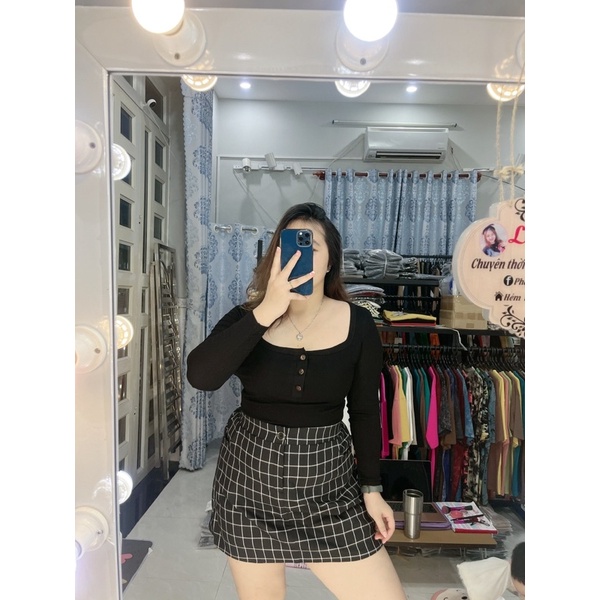 CHÂN VÁY A KẺ ĐEN / CARO ĐEN BIGSIZE LINH MÓM