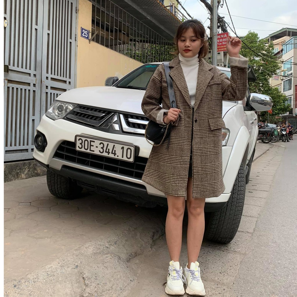 Áo khoác dạ kẻ dáng dài 1 cúc túi nắp - Xưởng May Hạnh Hồng | BigBuy360 - bigbuy360.vn