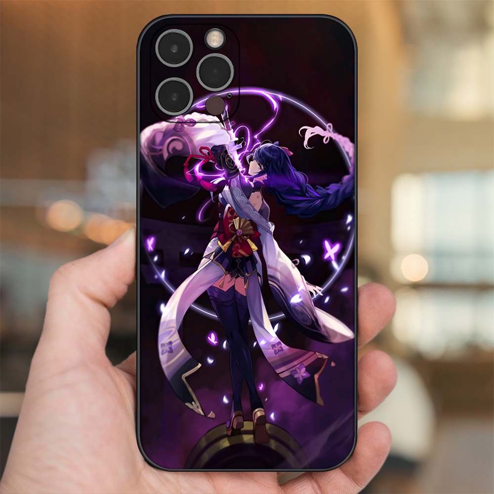Ốp lưng iPhone 12 Pro dẻo đen cạnh vuông in hình Raiden Shogun Genshin Impact