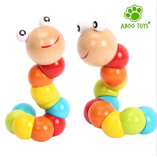 Đồ chơi gỗ con sâu kéo dây giúp bé vận động nhanh nhẹn aboo toys