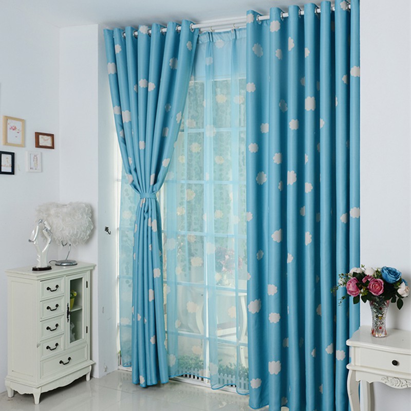 Màn che cửa bằng vải dày với họa tiết in hình đám mây, hoa