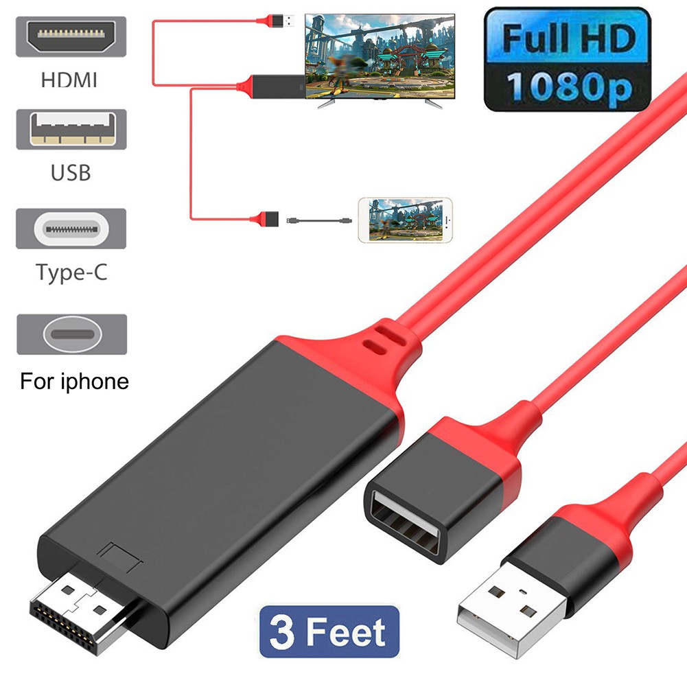 Dây Cáp Sạc Chuyển Đổi Từ Cổng Usb Sang Hdmi Hd 1080p Otg Mhl Cho Iphone