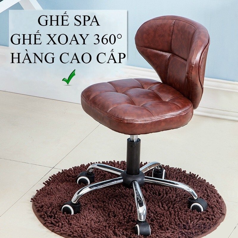 Ghế da đôn hơi xoay 360 ghế xoay có tựa nâng hạ cao thấp có bánh xe nệm êm cho kỹ thuật viên spa