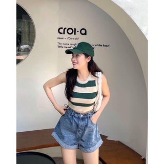 [Kèm ảnh thật ] Áo sát nách croptop kẻ cá tính