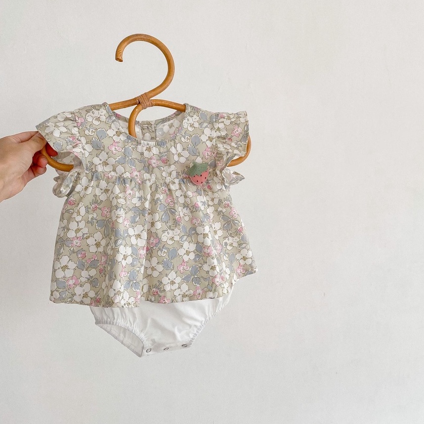 Bộ áo váy liền quần hoa tay bồng cho bé gái