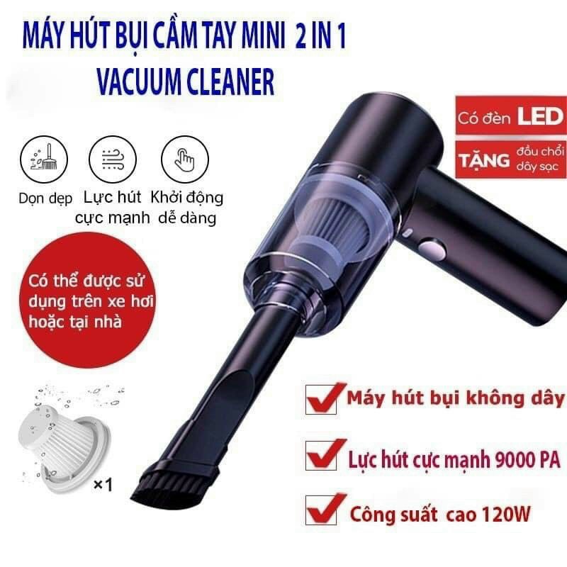 Máy hút bụi cầm tay mini không dây- Máy hút bụi xe hơi, giường nệm, sofa không dây đa năng lực hút siêu mạnh 6000Pa