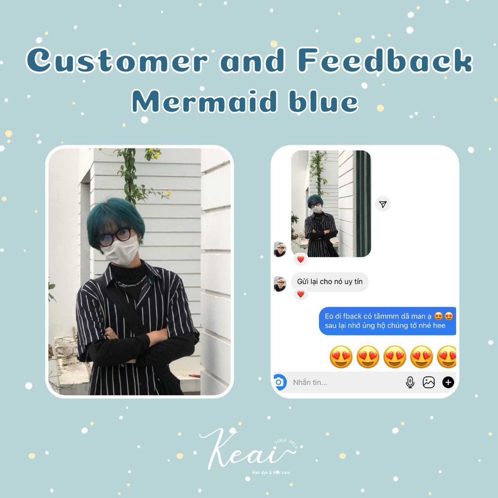 Thuốc nhuộm tóc tại nhà Mermaid Blue - Xanh Tiên Cá - kèm oxi - cần sử dụng tẩy - Keaihairdye