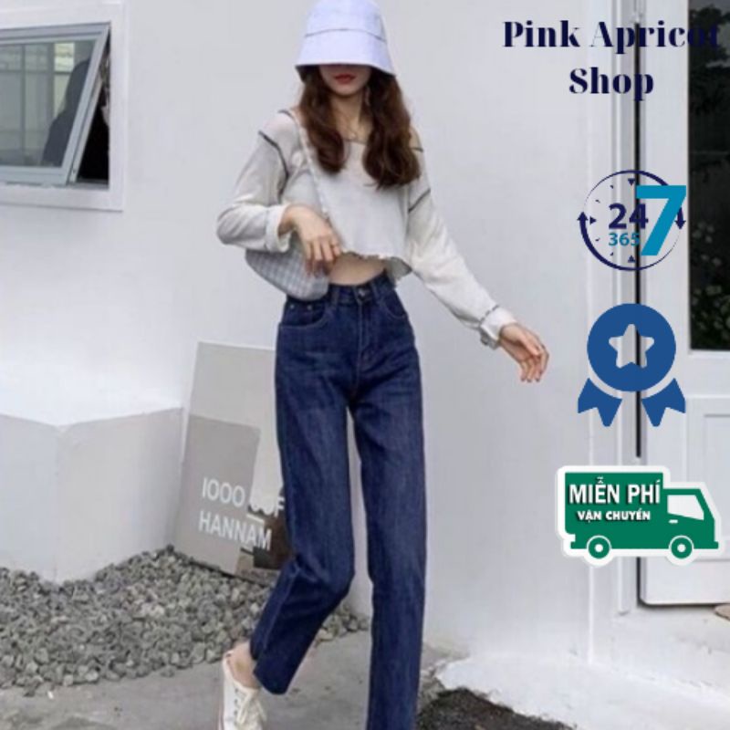 Quần bò ống rộng quần jean bò ống suông jeans nữ cạp cao ống đứng hot 2021 Pink Apricot Shop
