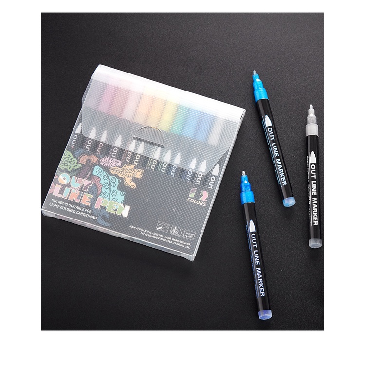 Outline Pen Highlight Marker - Bộ 12 cái Bút nhũ có nét viền chữ sẵn outline marker nổi bật bút kim tuyến ghi nét viền