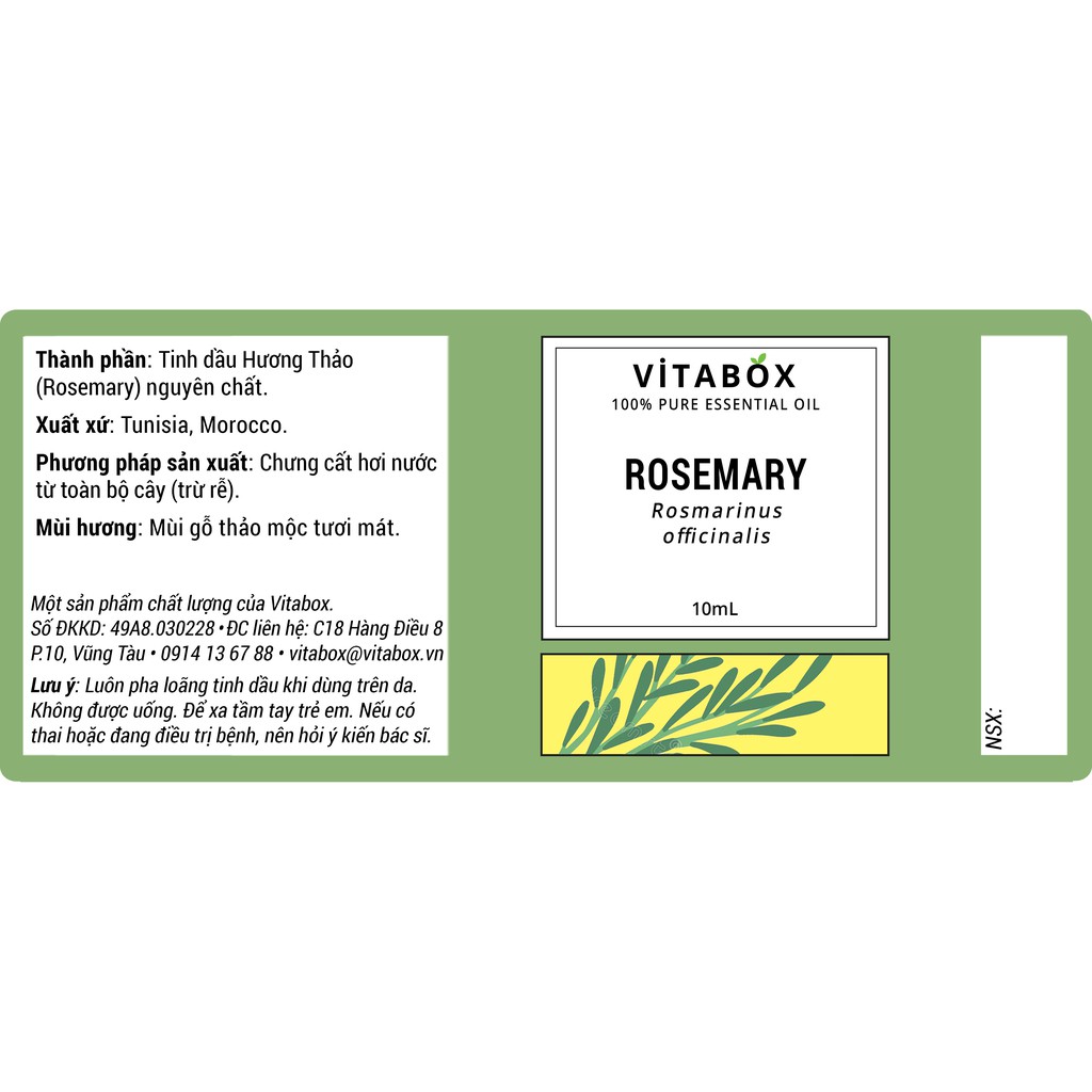 Vitabox - Tinh Dầu Hương Thảo (Rosemary) - 100% Thiên Nhiên Nguyên Chất