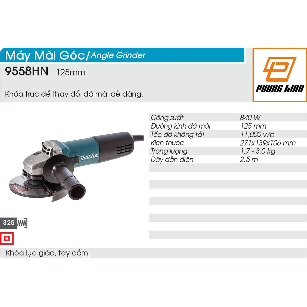 Máy Mài Góc Makita 9558HN (125MM-840W) - Hàng Chính Hãng