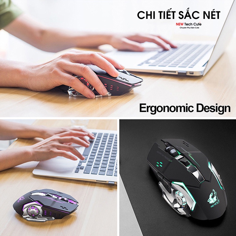 Chuột không dây, Chuột máy tính chuyên GAME Wolf X8 PRO NÂNG CẤP Wireless 2.4GHz Siêu Víp 2021 Tự động đổi màu sắc
