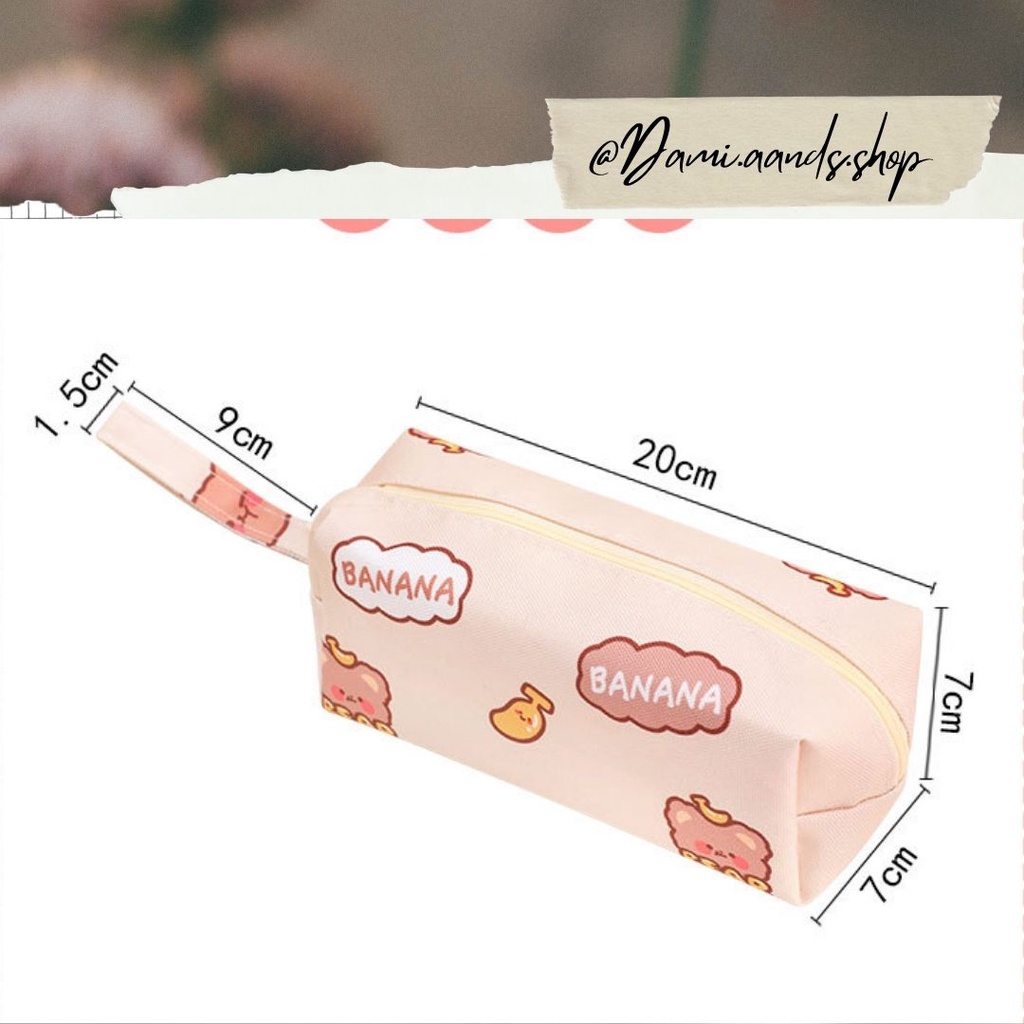 Bóp Túi bút vải canvas in hoạ tiết gấu hoạt hình cỡ lớn cho học sinh