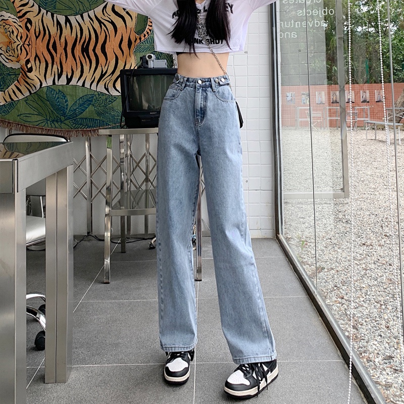 Quần Jeans Nữ Dài Lưng Cao Ống Rộng Thời Trang Hàn Quốc