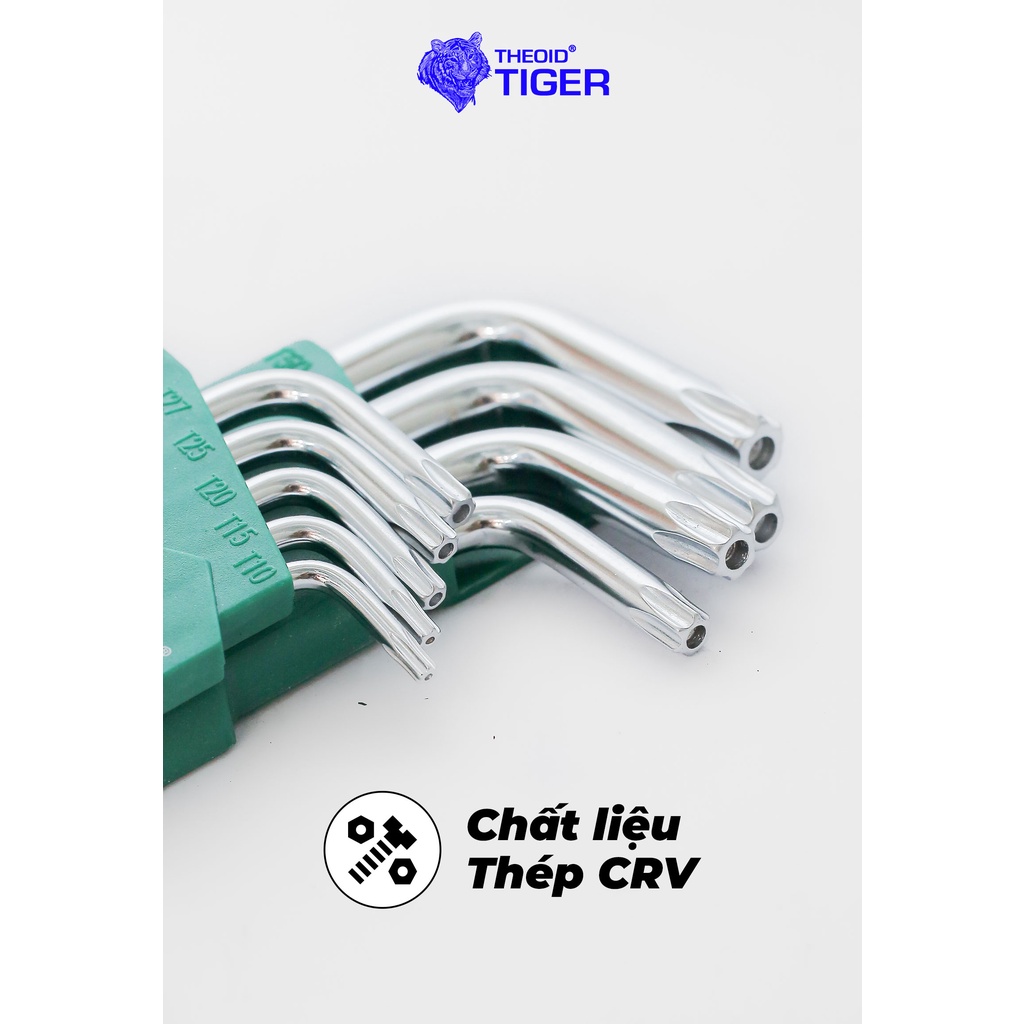 Bộ Lục Giác Đầu Bông Hoa Thị, Đầu Bi Theoid Tiger  - 9 kích thước - Thép cứng cáp mạ crom - Chính Hãng